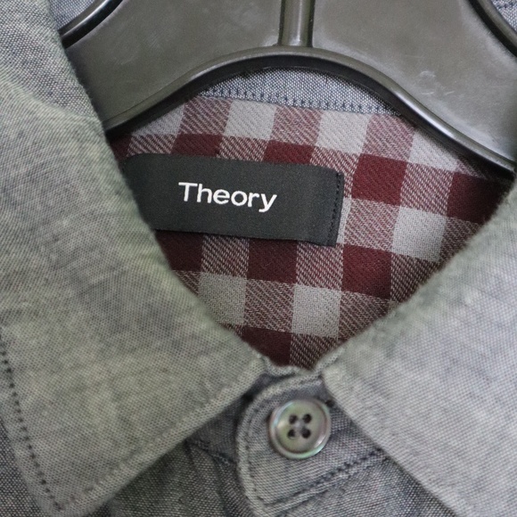 Theory 100% COTTON Grey with Plaid Button Up, Size XS - Picture 3 of 9